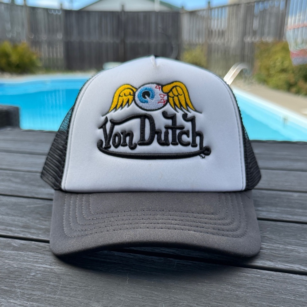 Von Dutch White and Black Cap with Yellow Detail
